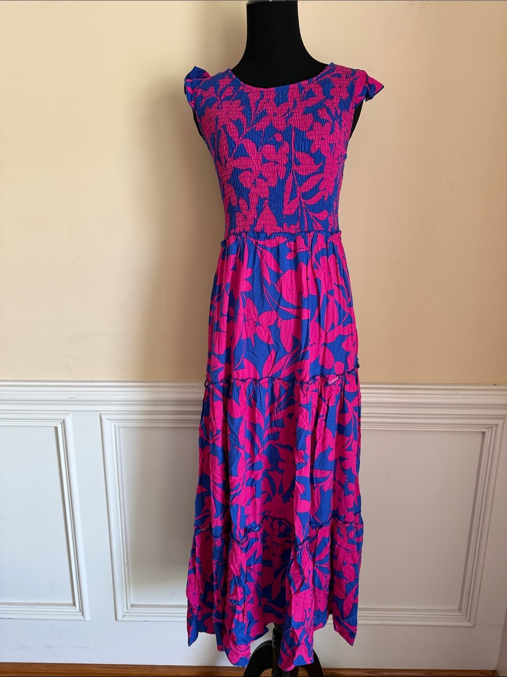 Abel the Label Floral Pink and Blue Tiered Maxi Dress Size Small